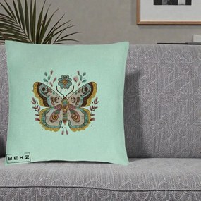 Perna Decorativa Fluture Boho Floral, 40x40 cm, Verde Menta, Husa Detasabila, Perna Inclusa, BEKZ®