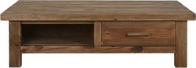 Măsuță de cafea dreptunghiulară din lemn reciclat, natur, cu 2 sertare și nișă deschisă, finisaj mat, 38 x 130 x 90 cm, „Norwyn” – Ethnic Collections