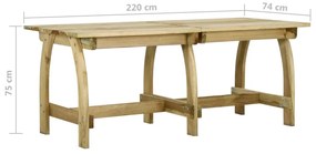 Masa de gradina, 220x74x75 cm, lemn pin tratat 1, 220 x 74 x 75 cm