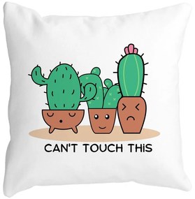 Perna Decorativa Patrata Cactus Can&apos;t Touch This, 40x40 cm, Alba, Mata, Husa Detasabila, Burduf