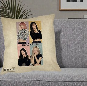 Perna Personalizata K-pop BLACKPINK Negru, 40x40 cm, Crem, Husa Detasabila, Perna Inclusa, BEKZ®