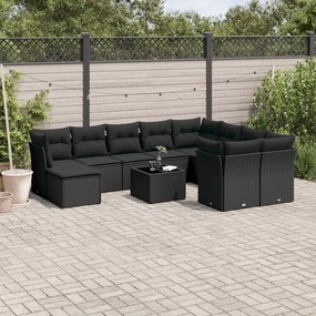 vidaXL Set canapele de grădină cu perne, 10 piese, negru, poliratan