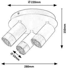 Plafoniera moderna minimalista cu 3 spoturi Zircon