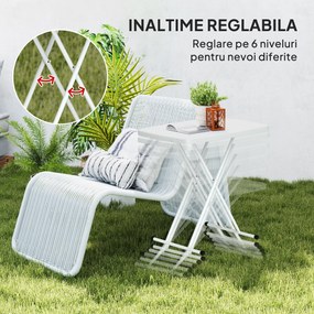 Outsunny Măsuță de Cafea Pliabilă, Reglabilă pe Înălțime și Portabilă, cu Blat HDPE și Cadru Metalic, 76x50x74 cm, Alb | Aosom Romania
