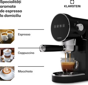 Klarstein Furore, aparat pentru espresso din oțel inoxidabil, compact, 20 bar, afișaj digital, 2 cești