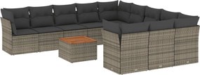 vidaXL Set canapea de grădină cu perne, 12 piese, gri, poliratan