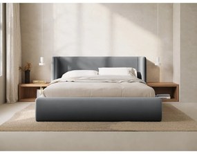 Pat matrimonial gri tapițat cu spațiu de depozitare cu somieră 200x200 cm Jason – Windsor &amp; Co Sofas