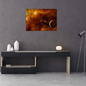 Tablou pe sticlă - Planete cu nebuloasă (70x50 cm)