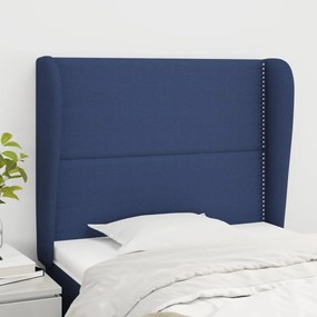 3117812 vidaXL Tăblie de pat cu aripioare, albastru, 103x23x118/128 cm, textil