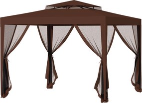 Outsunny Tonnelle barnum de grădină 3L x 3l m cu 4 plase de țânțari detașabile - dublu acoperiș - maro | Aosom Romania