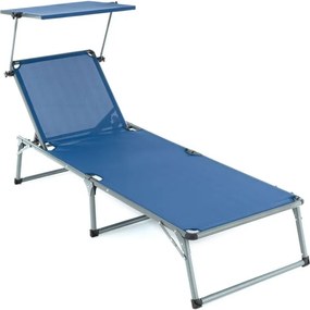 Șezlong pliant DIVERO cu acoperiș XXL, albastru