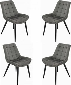 Set masa 80 cm blat MDF si  4 scaune Dnv Homs catifea gri, picioare metalice negre