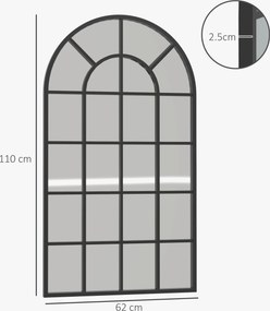 Oglindă arcuită pentru casă și birou cu suport de perete din sticlă groasă și metal, 62x2,5x110 cm, de culoare negru HOMCOM | Aosom Romania