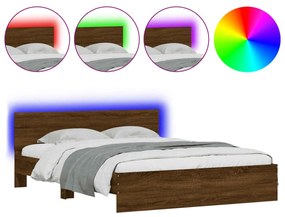 3207601 vidaXL Cadru de pat cu tăblie și LED, stejar maro, 160x200 cm