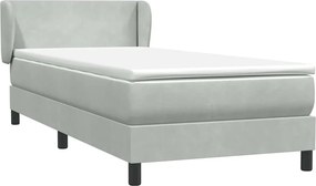 vidaXL Pat box spring cu saltea, gri deschis, 90x210 cm, catifea