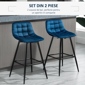HOMCOM set 2 scaune bar, stil nordic, 45x47x88cm catifea | Aosom Ro