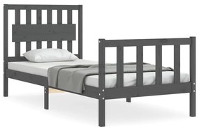 3192393 vidaXL Cadru de pat cu tăblie single, gri, lemn masiv