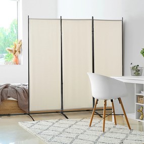 HOMCOM Paravan interior cu 3 panouri, separeu pliabil pentru spatii din metal si poliester, 253x50x182cm, bej | Aosom Romania