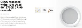 Spot LED incastrabil CROC IP44 recessed white 13W 13,5cm 90 grade 2700K CRI90 casambi