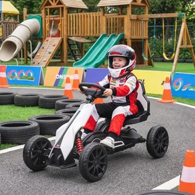 HOMCOM Go-Kart Electric Pentru Copii 3-8 Ani, 3-5 Km/h, Alb | Aosom Romania