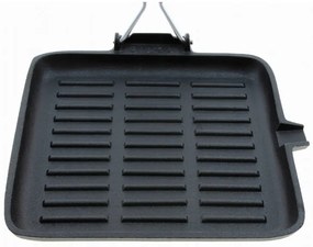 Tigaie grill din fonta Kinghoff KH 1107, 24 cm, Maner pliabil, Inductie, Negru