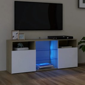 Comoda TV cu lumini LED, alb si stejar sonoma, 120x30x50 cm