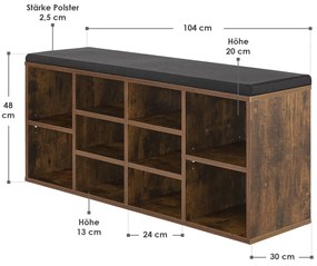 Suport pantofi cu captuseala 104 x 30 x 48 cm maro antic
