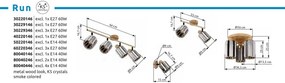 Aplica de perete sau tavan, Cristal K9 fumuriu, 2xE14, Run 80040246 GL