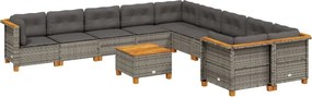 vidaXL Set canapele de grădină cu perne, 11 piese, gri, poliratan