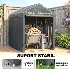 Outsunny Magazie pentru Scule cu Protecție UV și Intrare cu Fermoar, Cort de Garaj, 120x179x165 cm, Gri Închis | Aosom Romania