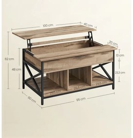 Masă de cafea NYRO cu blat rabatabil, maro/negru