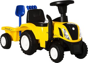 Tractor pentru Copii 12-36 Luni HOMCOM, Prevazut cu Loc cu Remorca, Grebla si Lopata, Joc Educativ, 91x29x44cm, Galben | Aosom Romania