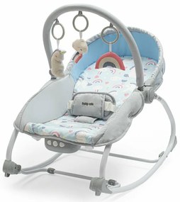 Sezlong balansoar, Baby Mix, Transformabil in scaun individual, Pana la 18 kg, Cu sunete si lumini, Cu vibratii, Reglare spatar in 2 pozitii, Include 3 jucarii, Cadru metalic, 0 luni+, Unicorn