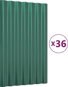 vidaXL Panouri de acoperiș 36 buc. oțel galvanizat verde 60x36 cm