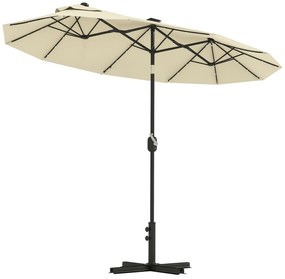 Outsunny Umbrelă Dublă Înclinabilă cu Manivelă, Lumini LED, Bază în Cruce şi Orificii de Ventilaţie, 295x150 cm, Alb Crem | Aosom Romania
