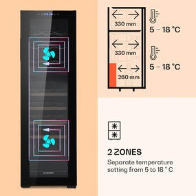 Klarstein Bovella 27 Duo +, frigider pentru vin cu două zone, 50l, 18 sticle, ușă din sticlă