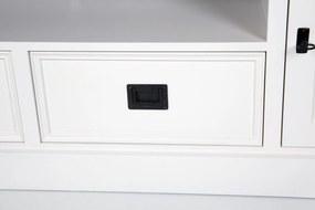 Comodă TV lemn masiv alb Lahoma 5 compartimente /Maro, 200 × 45 × 55 cm