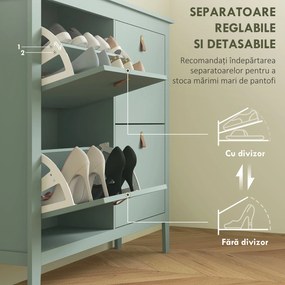 HOMCOM Comodă pentru pantofi 20 perechi, dulap pantofi cu 4 sertare rabatabile, rafturi detașabile și ajustabile, verde | Aosom Romania