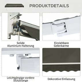 Outsunny Copertină Pliabilă pentru Exterior, Copertină Tip Roll-Up cu Deschidere Manivelă, 350x250 cm, Gri | Aosom Romania