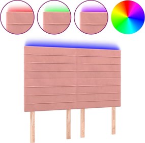 vidaXL Tăblie de pat cu LED, roz, 144x5x118/128 cm, catifea