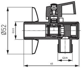 Robinet colțar, Ferro, cu bilă, filtru și manetă metalică, Z1234KF