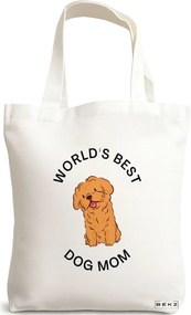 Sacosa de Panza pentru Cumparaturi, Geanta Tote, model World's best dog mom, 38x34.5 cm, Alba, BEKZ®