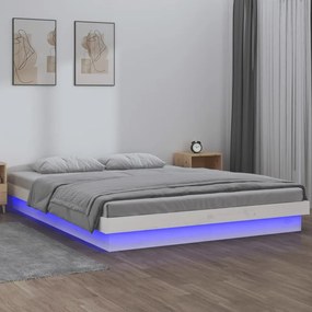 820013 vidaXL Cadru de pat cu LED, dublu, alb, 135x190 cm, lemn masiv