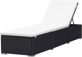 vidaXL Șezlong cu pernă alb crem, negru, poliratan