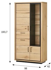 Vitrina Tulsa Smoked Oak, Furnir Din Lemn Masiv, 98 Cm