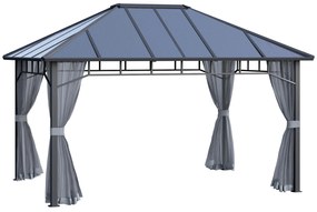 Outsunny Pavilion cu acoperis rigid din policarbonat 4 x 3 (m), Pergola cu cadru din aluminiu cu plasa, pentru gradina, veranda, Gri