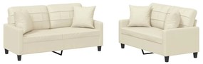 3201369 vidaXL Set de canapele cu perne, 2 piese, crem, piele ecologică