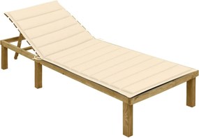 vidaXL Șezlong cu pernă crem, lemn de pin tratat