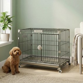 PawHut Cușcă pliabilă pentru câini, Tavă detașabilă, Roți cu frâne, Acoperiș rabatabil, Ușă pentru hrănire, 60,5x45,5x54,5cm, Negru | Aosom Romania