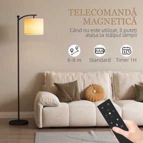HOMCOM Lampă de Podea LED Reglabilă cu Telecomandă și Temporizator, Negru | Aosom Romania